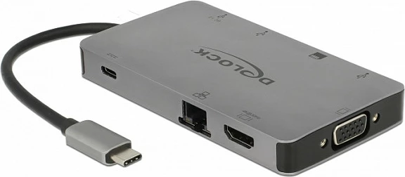 Docking station DeLOCK 87735, USB-C 3.2 Gen 1, HDMI/VGA, 2x USB-A, SD/SDHC/SDXC, USB PD deri 100W, gri