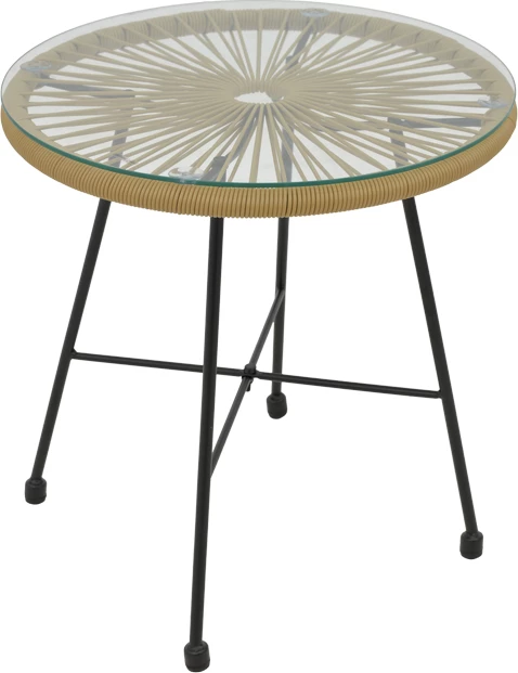 Tavolinë Acapulco metalike e zezë - pe rattan, ngjyrë natyrale, D50x50cm
