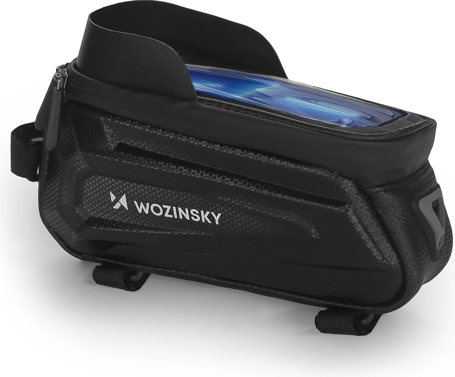 Çantë kornize për biçikletë Wozinsky WBB28BK me mbështjellës telefoni, 1.7L, e zezë