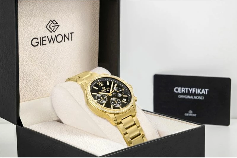 Orë dore femrash Giewont GW3670-B3, e zezë dhe e artë, set