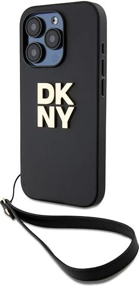 Mbështjellës DKNY Wrist Strap Stock Logo për iPhone 15 Pro, i zi