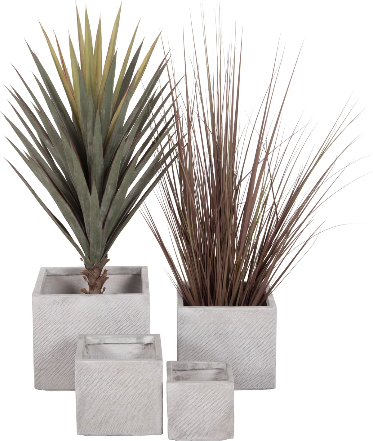 Set katror vazo për lule, 4 copë, ngjyrë çimento, GARDENER FH4730, 37x37x32cm