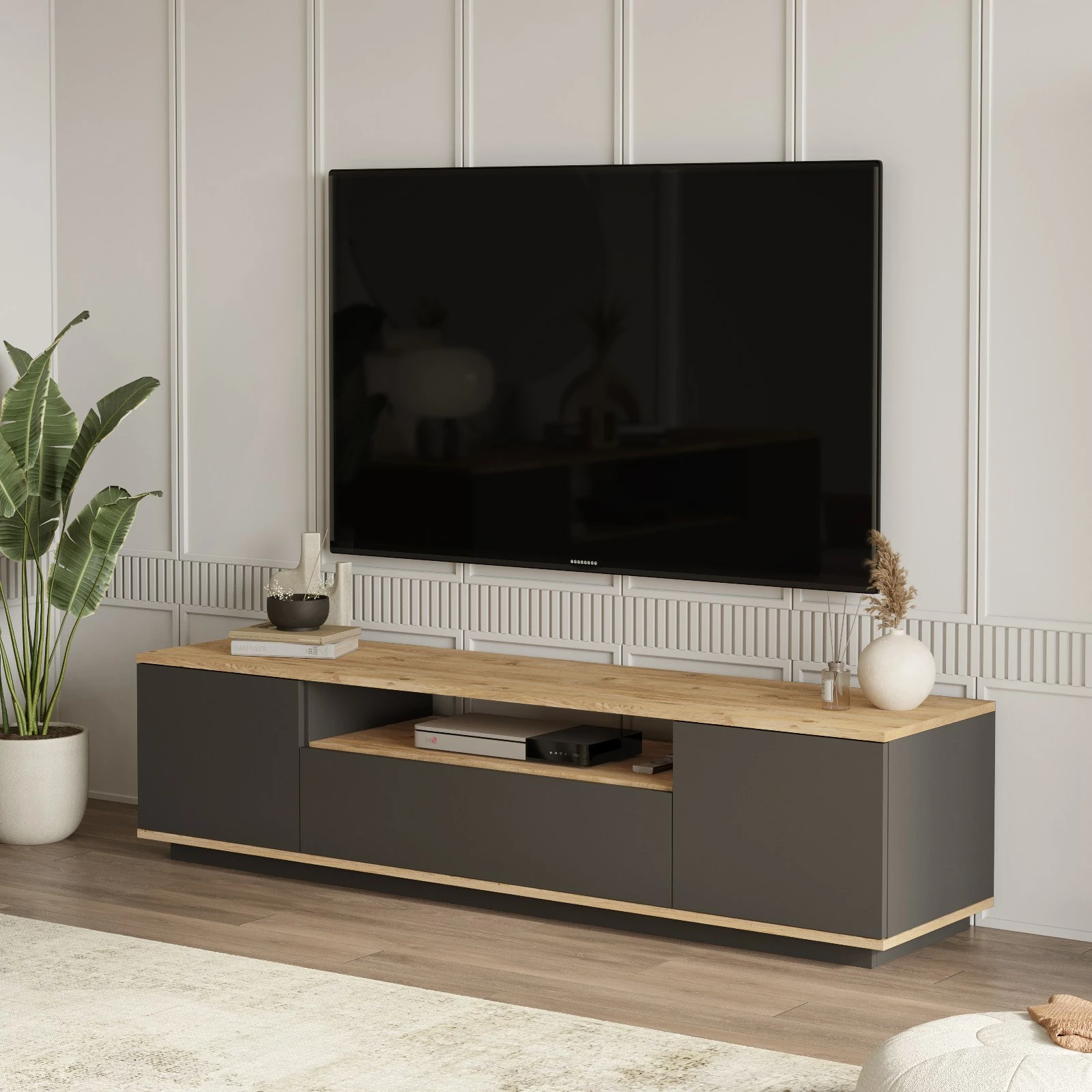 Komodë TV Hanah Home, Fr7-Aa, ngjyrë pishë Atlantike dhe antracit