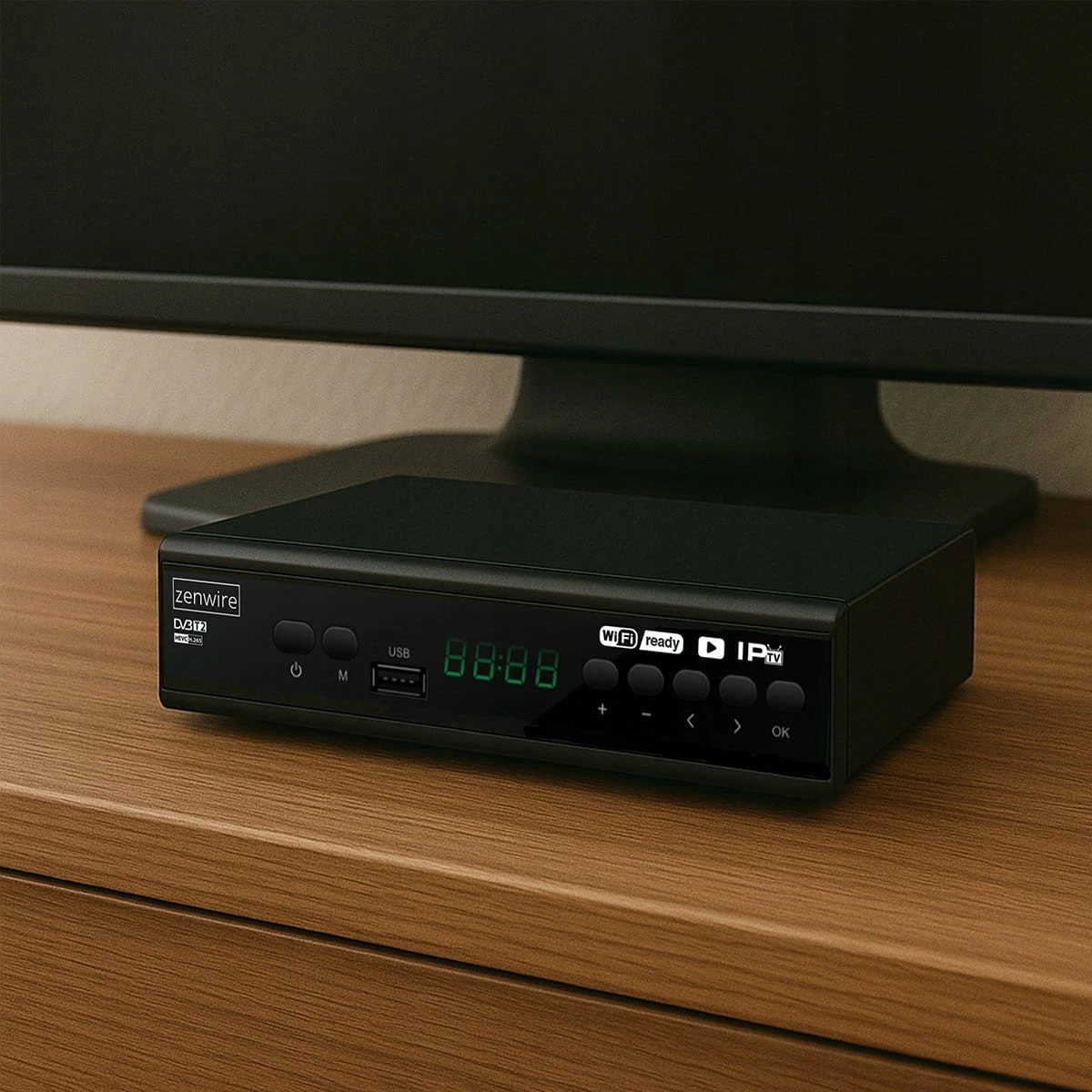 Dekoder DVB-T2 Zenwire 001 H.265/HEVC Full HD, i zi, set me telekomandë