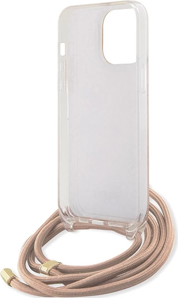 Mbështjellës Guess Crossbody Cord 4G Print për iPhone 15 Pro, Rozë