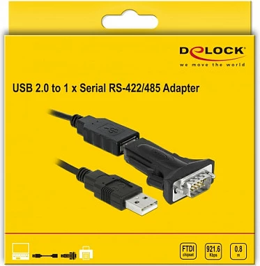 Kabl adapter DeLOCK 66286, USB-A në Serial RS-485 DB9, 0.8 m, i zi