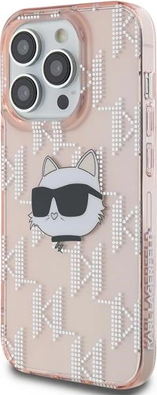 Mbështjellës Karl Lagerfeld IML Choupette Head & Monogram për iPhone 14 Pro Max, rozë
