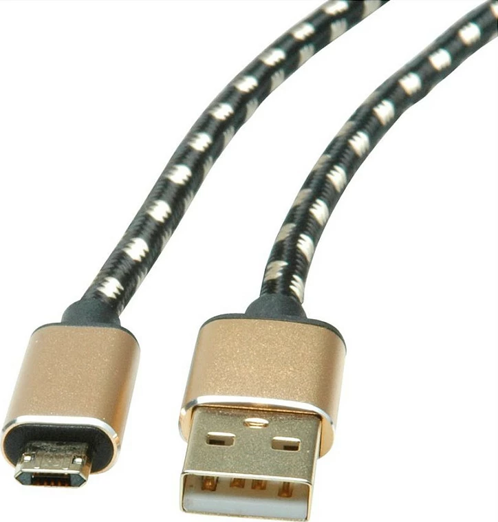 Kabllo USB ROLINE 11.02.8819, USB-C në Micro-USB B, 0.8 m, USB 2.0, zi/ari
