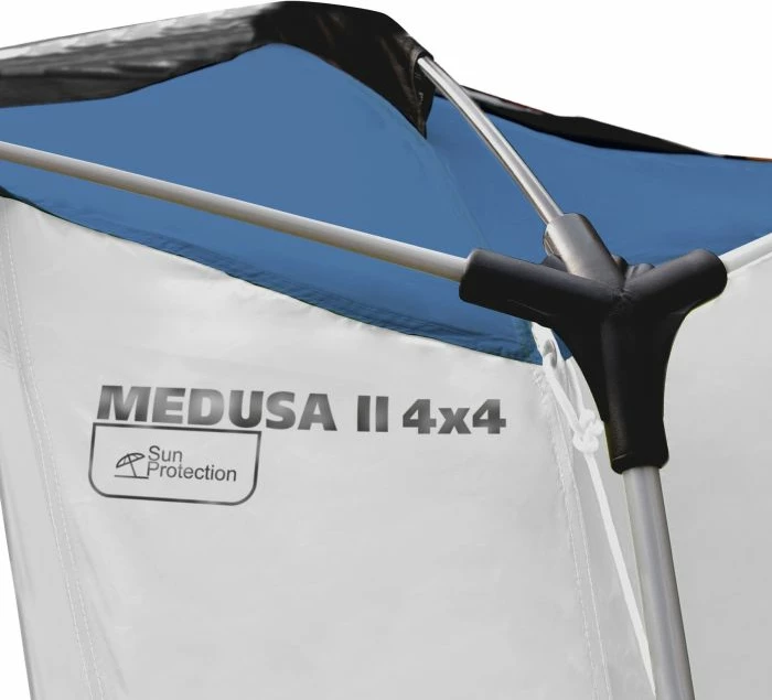 Pavilion kampingu BRUNNER Medusa II 0102030N.C30 400x400 cm, bardhë/gri me çati blu, me çantë ruajtjeje