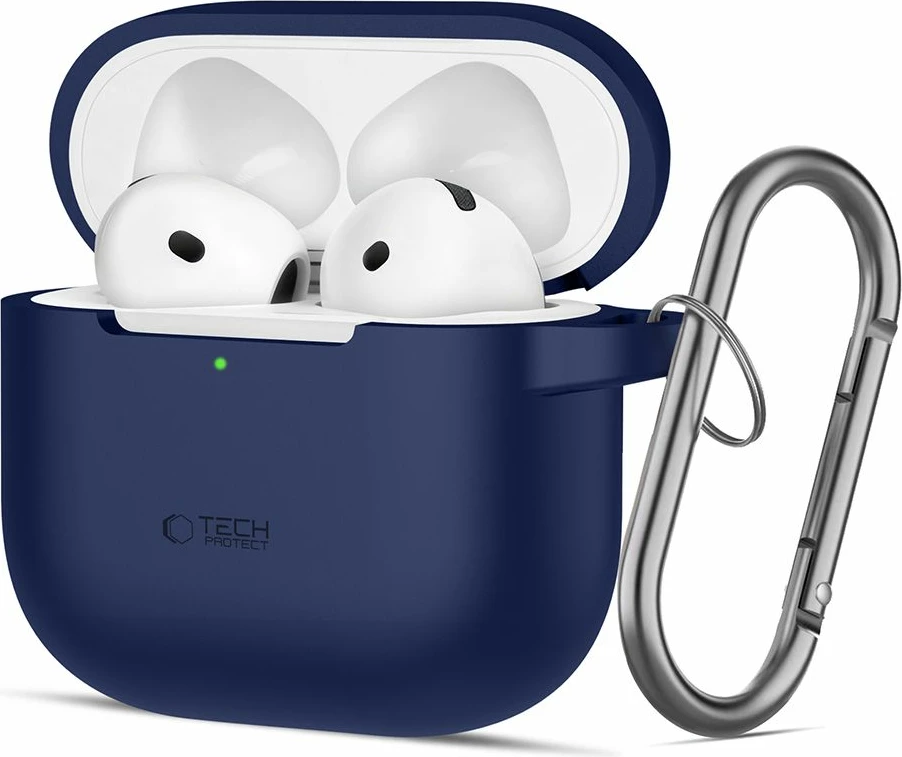 Mbështjellës silikoni për kufje Tech-Protect për AirPods 4, me karabiner, Kaltër