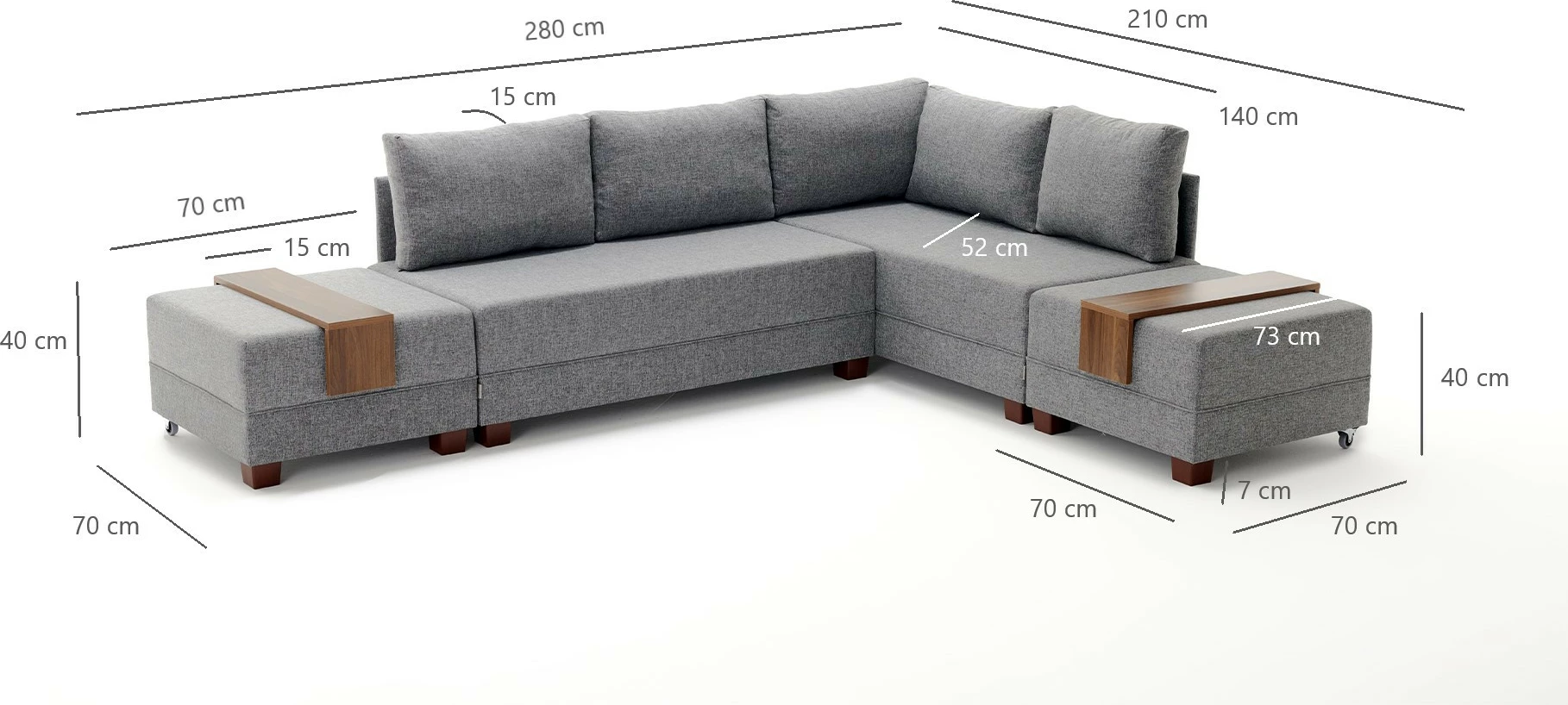 Kënd divan-krevat Fly, ngjyrë kafe, me tavolinë krahu, kënd i djathtë