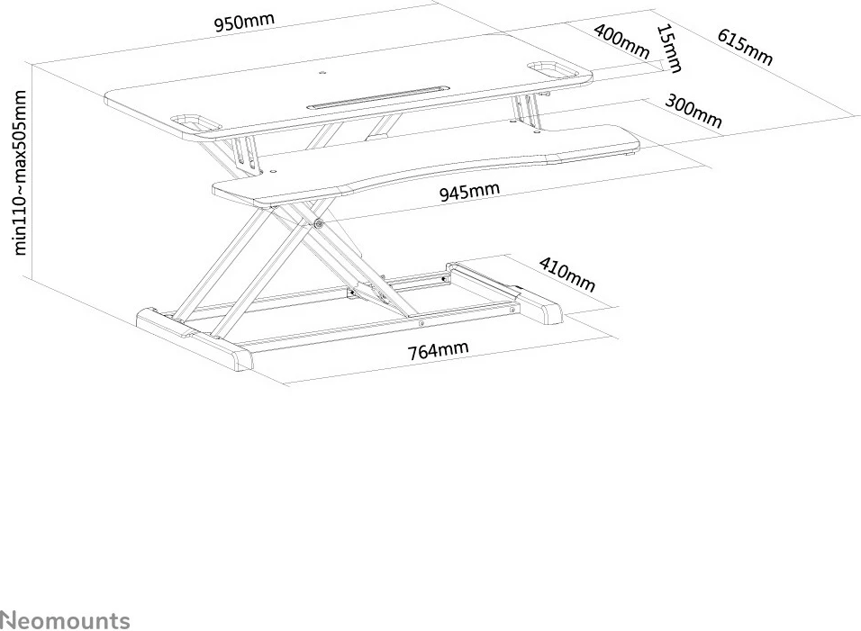 Workstation Neomounts NS-WS300BLACK, tavolinë, 15 kg, e zezë