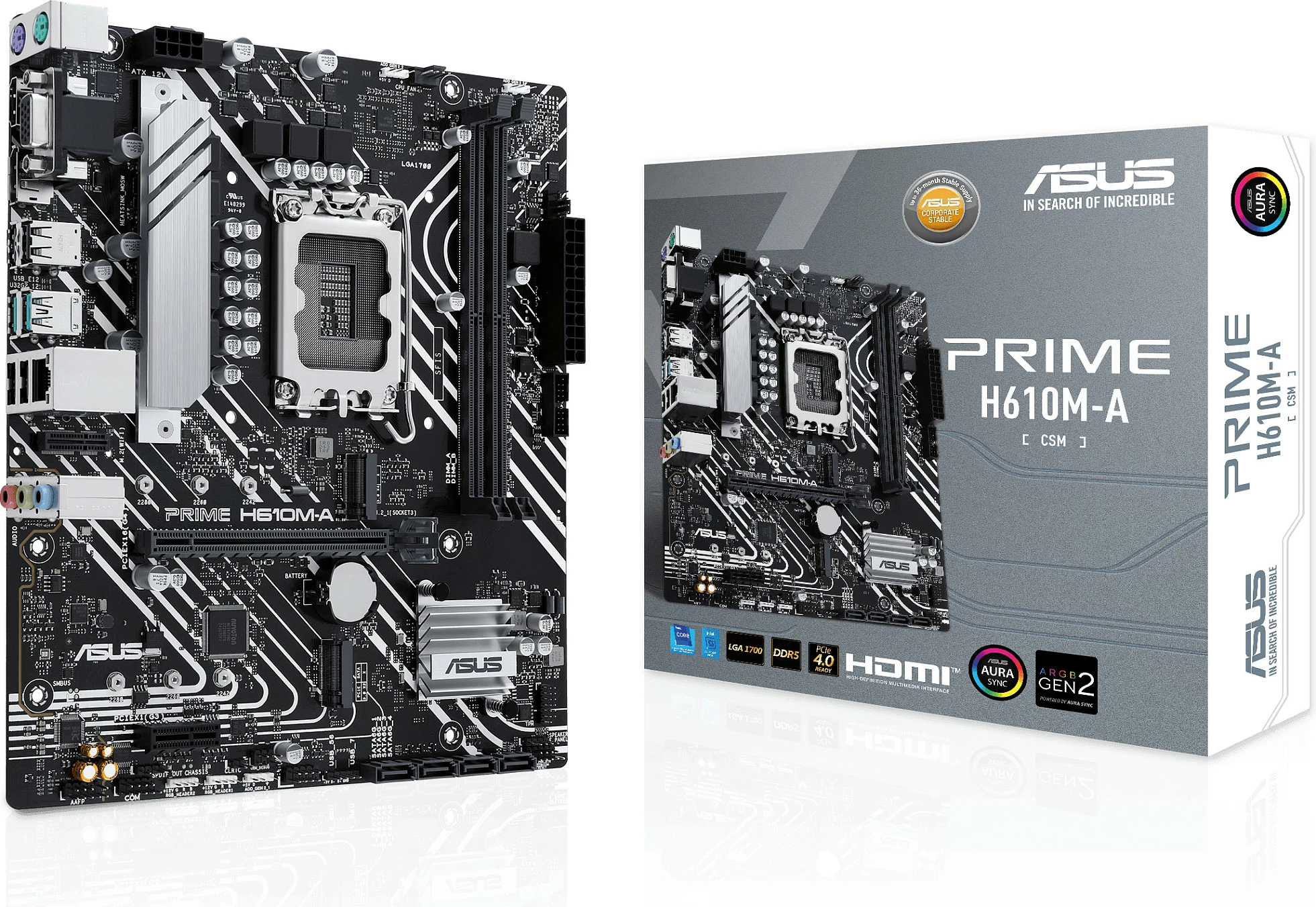 Pllakë amë ASUS PRIME H610M-A-CSM, Intel, LGA 1700, DDR5-SDRAM, micro ATX