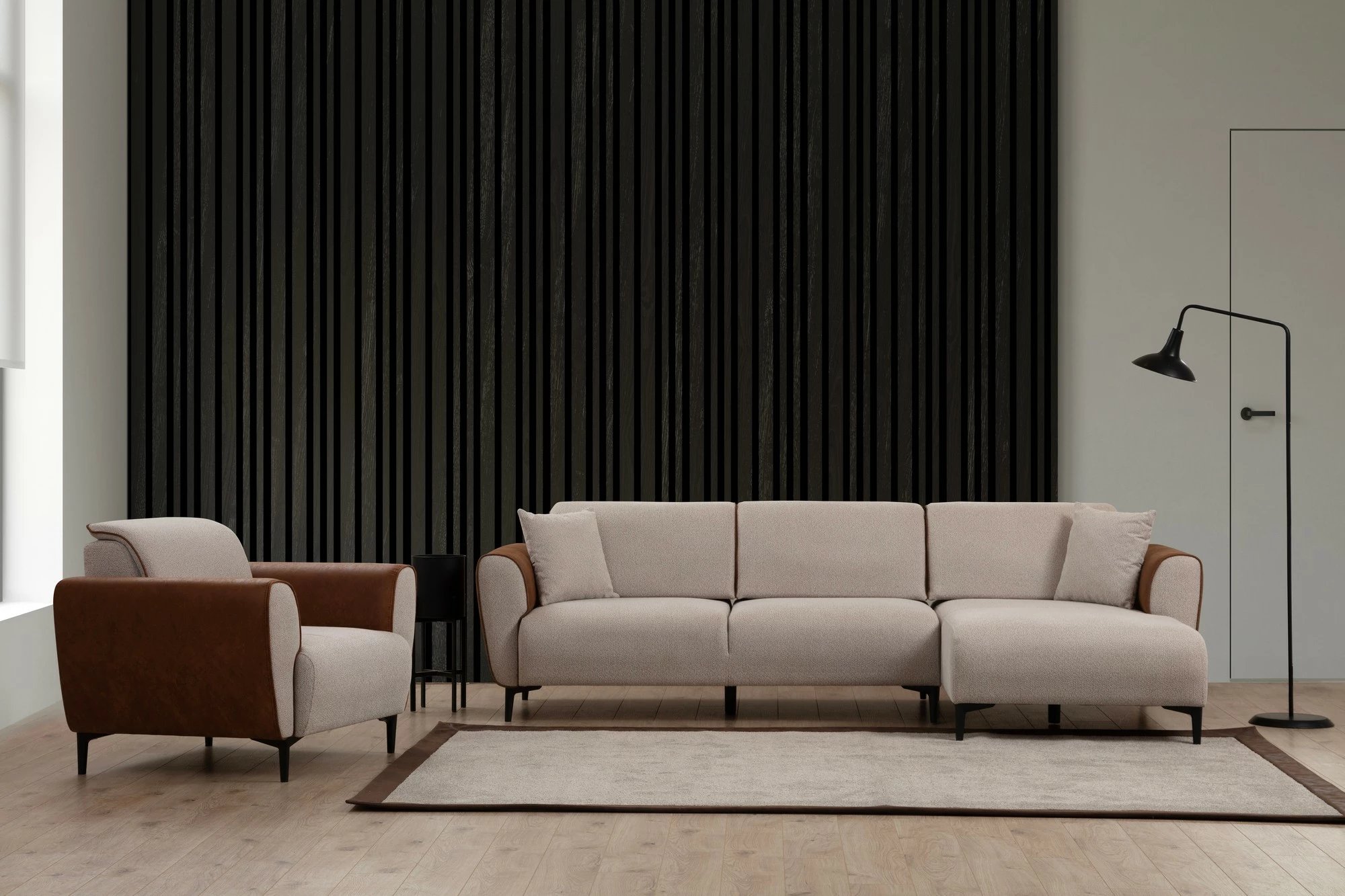 Kënd-sofë krevati Atelier del Sofa, anë e djathtë, bezhë, kanelle