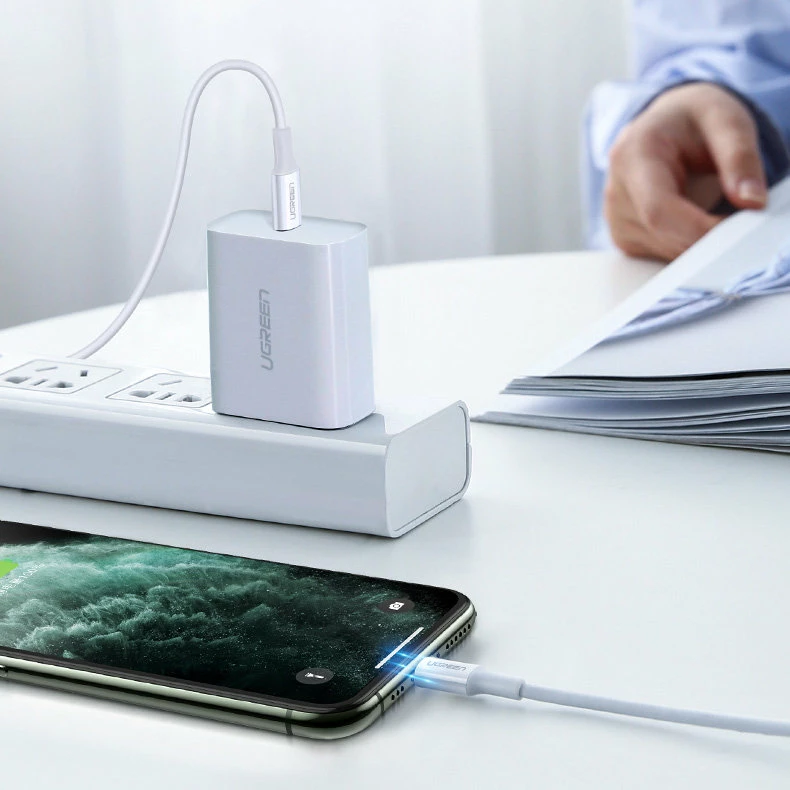 Kabllo Ugreen USB-C në Lightning US171, 1.5m, 20W, 3A, e bardhë