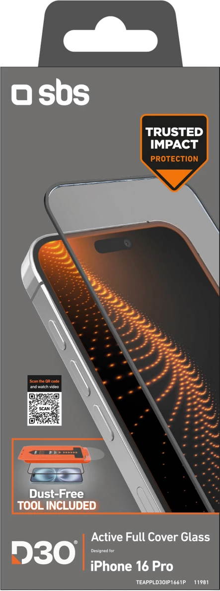 Xham mbrojtës SBS D3O me aplikator për iPhone 16 Pro, transparent