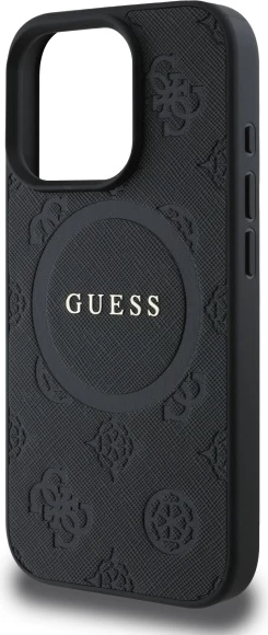 Mbështjellës Guess Saffiano Peony Classic Logo MagSafe për iPhone 16 Pro, e zezë