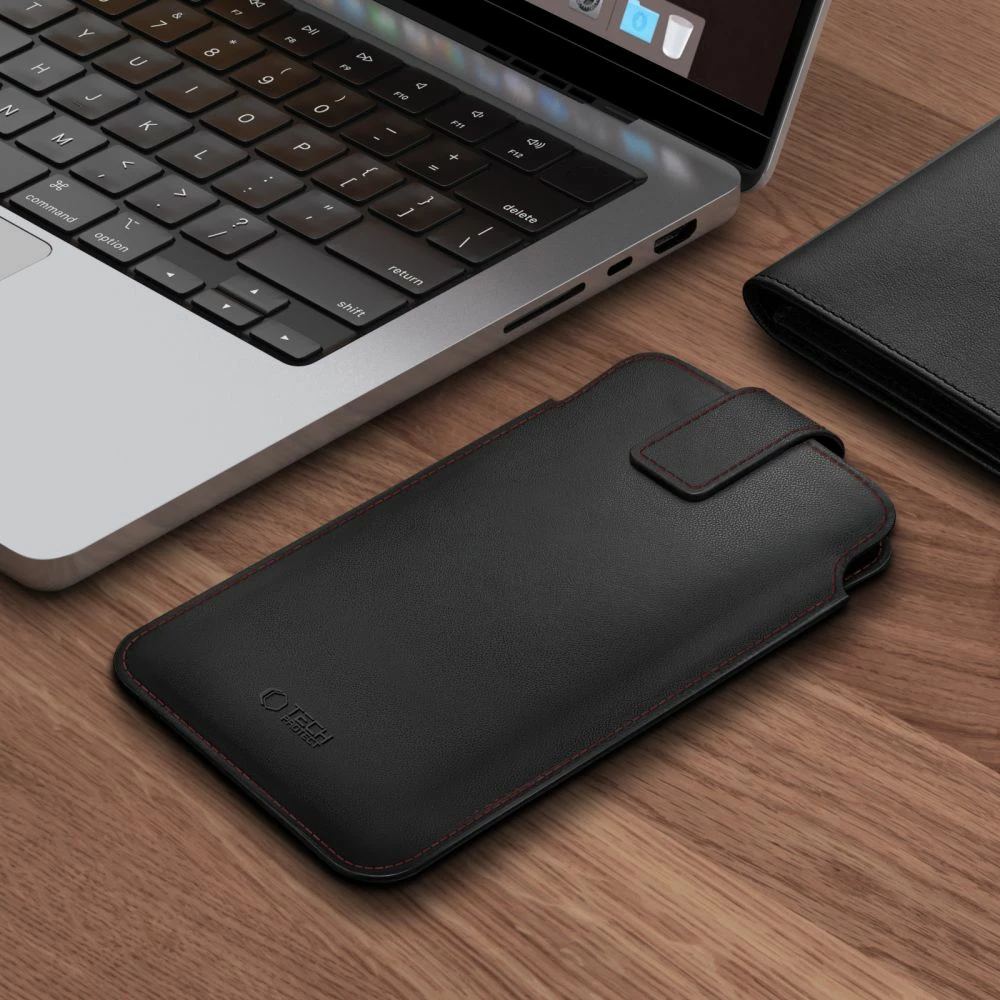 Mbështjellës për celular Tech-Protect SM65, për 6.0–6.9", eko-lëkurë, 170×100 mm, zi/kuqe, 1 copë