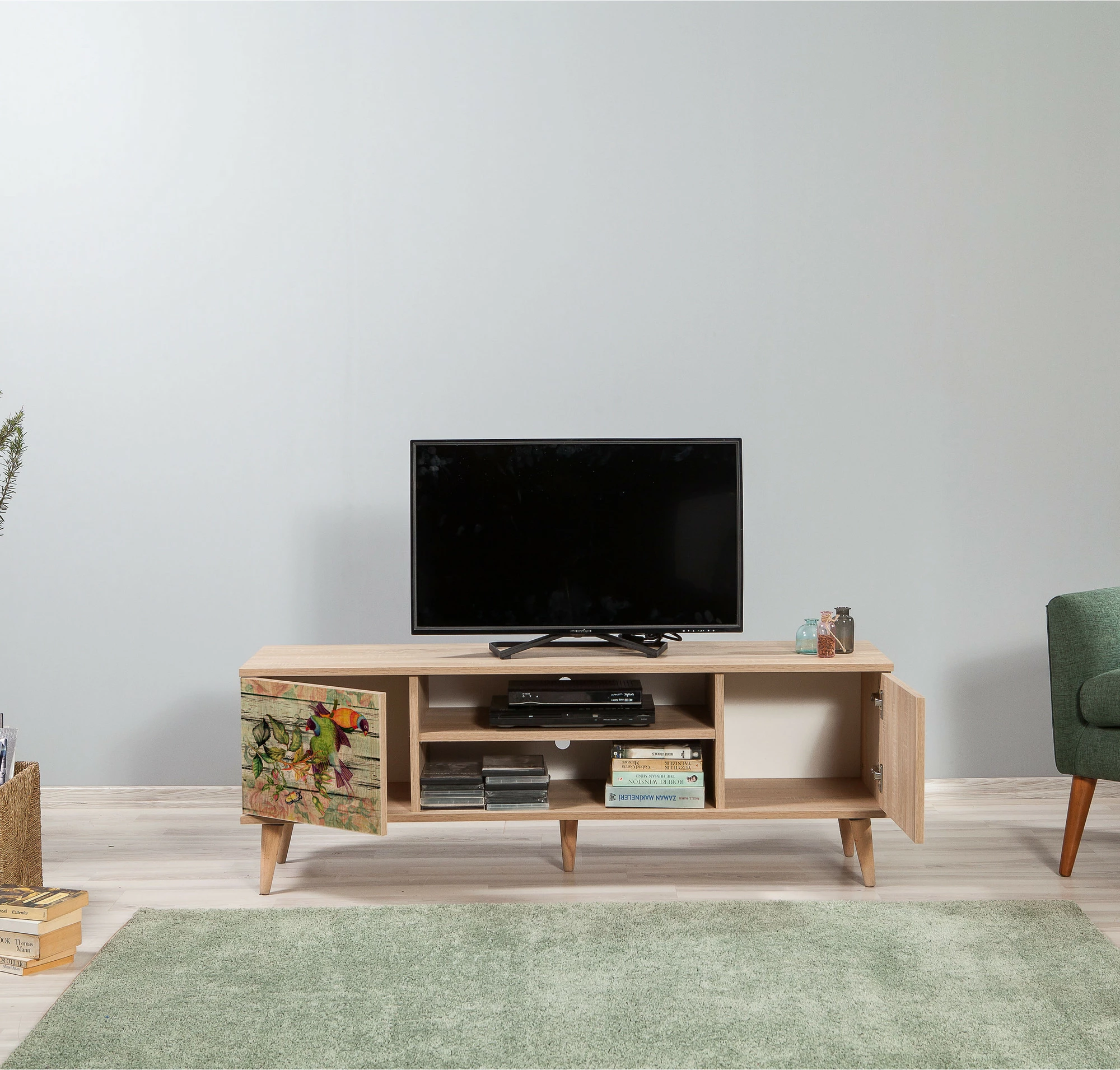 Komodë TV Hanah Home, Truva-740, ngjyrë lisi Sonoma