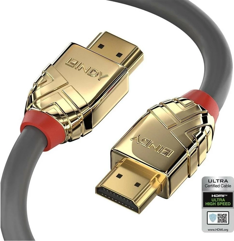 Kabëll HDMI Lindy Gold Line, 2.1, 1m, gri-ari