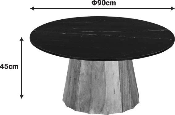 Tavolinë kafeje Ezerdian, dru akacie masiv, sipërfaqe mermeri të zi, 90x45cm