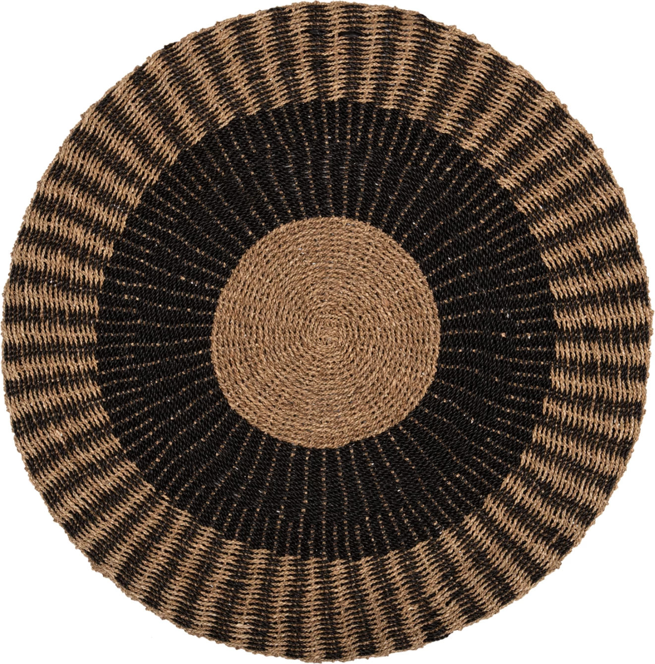 Tepih i rrumbullakët KIRKI, fibra natyrale të barit të detit, ngjyrë e zezë-natyrale, Φ120 cm