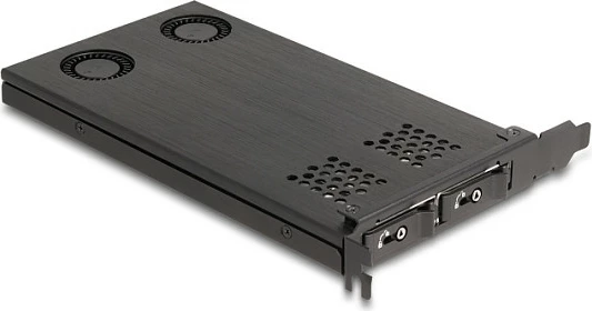 Kartë PCIe DeLOCK Mobile Rack për 2x M.2 NVMe SSD, PCIe 4.0, ftohje aktive, e zezë