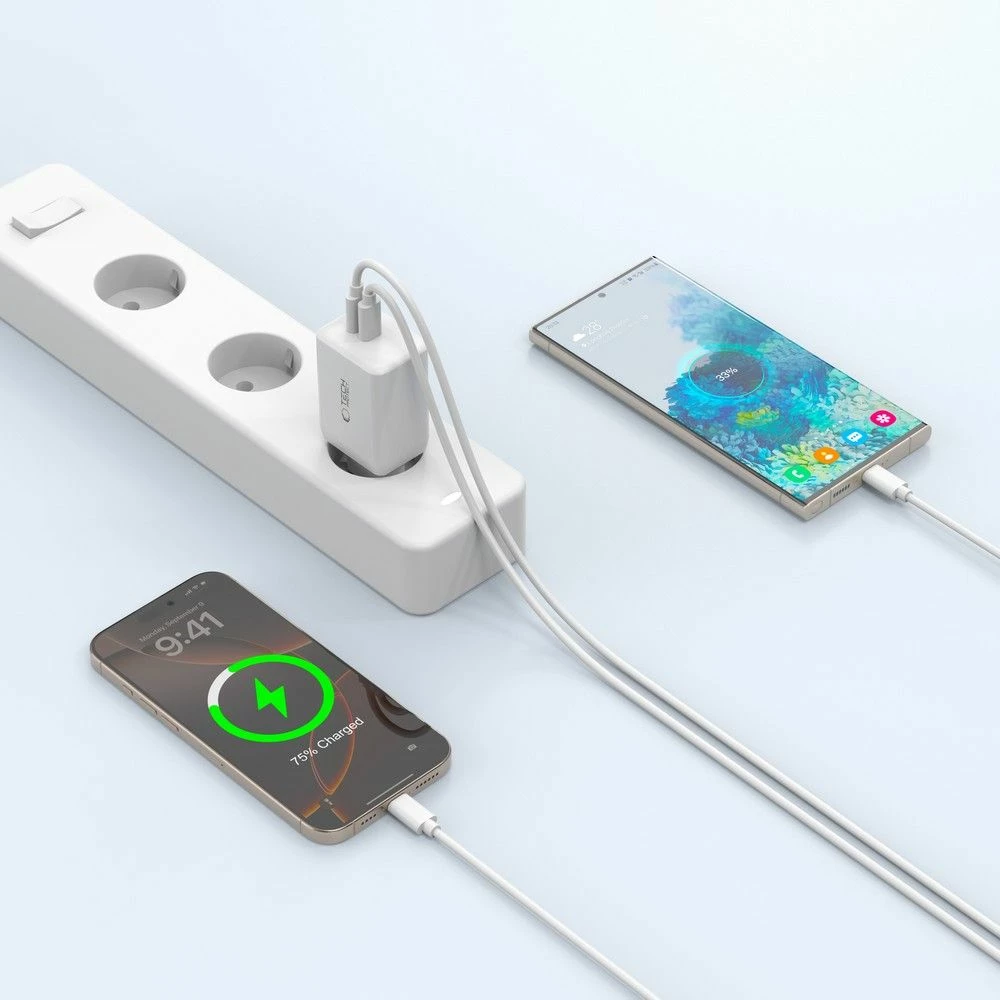 Karikues Tech-Protect NC45W-GAN me 2 porta USB-C, 45W, Bardhë
