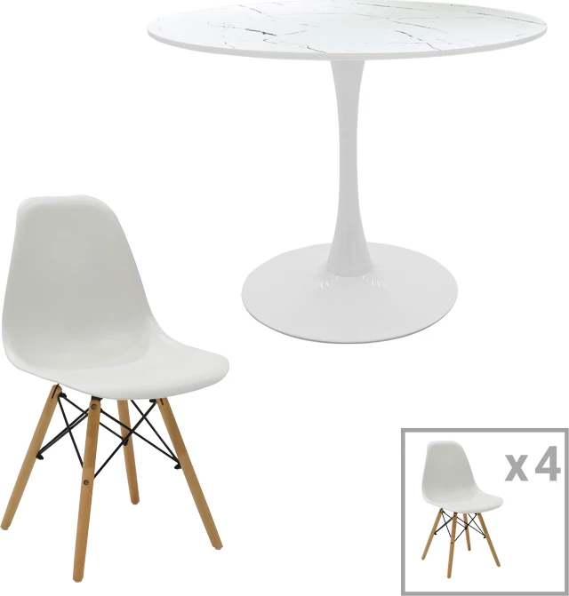 Set tavoline me 4 karrige, ngjyrë mermeri të bardhë, Julita-Balou I, D120x75cm