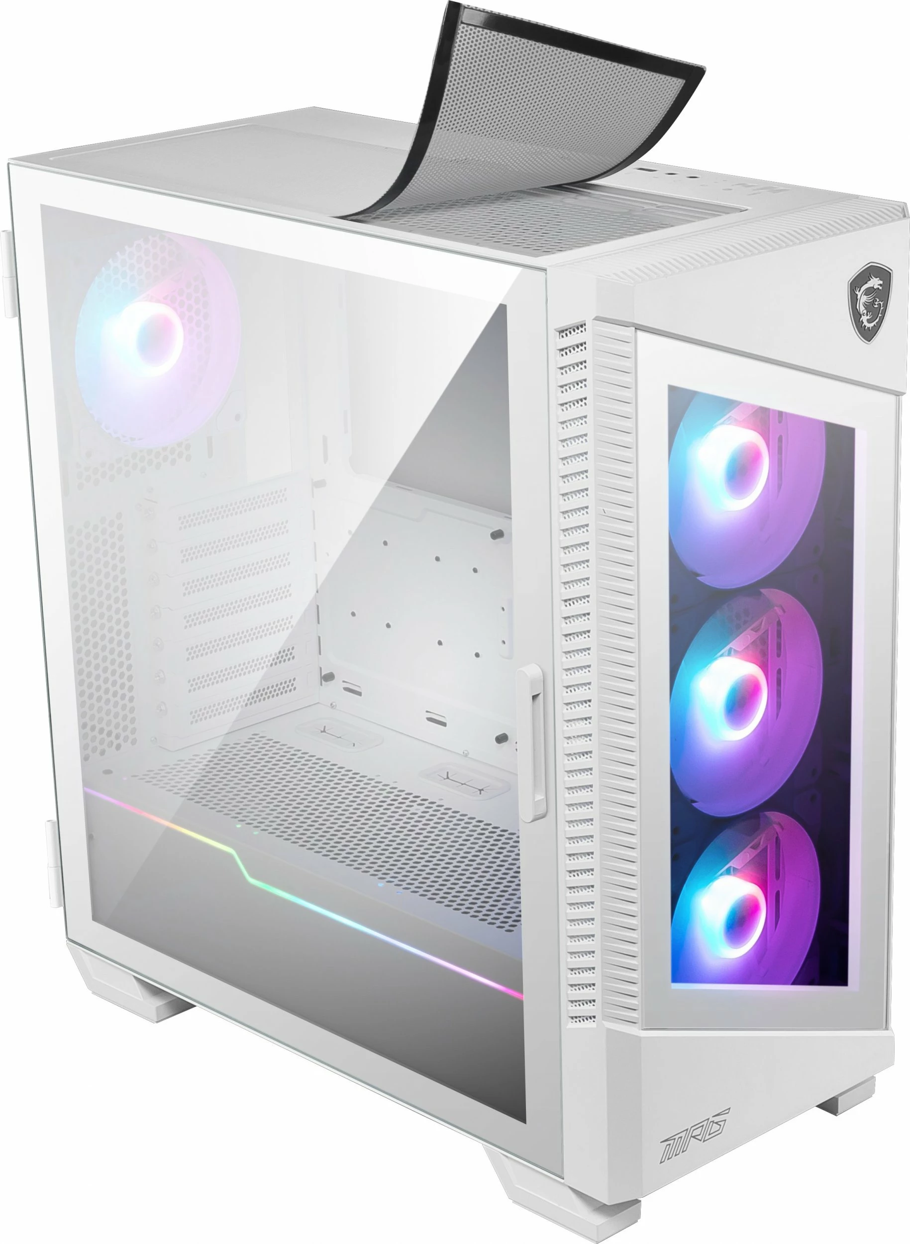 Kasë MSI MPG Velox 100R ARGB Midi Tower ATX/eATX me xham të temperuar, USB-C, kllapë GPU vertikale, e bardhë