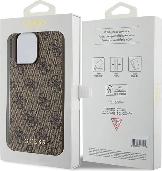 Mbështjellës Guess 4G Metal Gold Logo për iPhone 15 Pro Max, Kafe