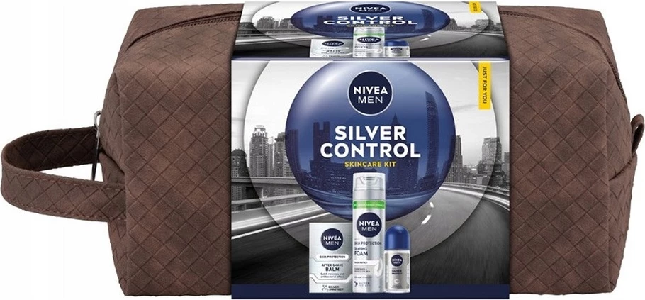 Set për rroje dhe kujdes personal për meshkuj Nivea Silver Control, 200ml + 100ml + 50ml