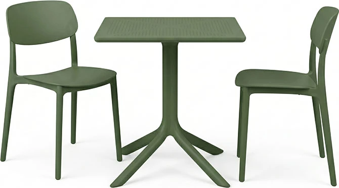 Set tavoline me karrige për terasë Groovy Berdian, 3 copë, PP, ngjyrë e gjelbër e errët, 60x60x76cm