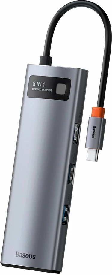 HUB Baseus Metal Gleam 8in1, USB-C, HDMI 4K, RJ45, 100W PD, Gri