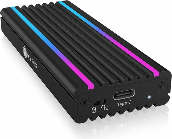 kuti ekstern për SSD M.2 NVMe ICYBOX IB-1824ML-C31, USB-C/USB-A, 10Gbps, 2230-2280, write protection, RGB, e zezë