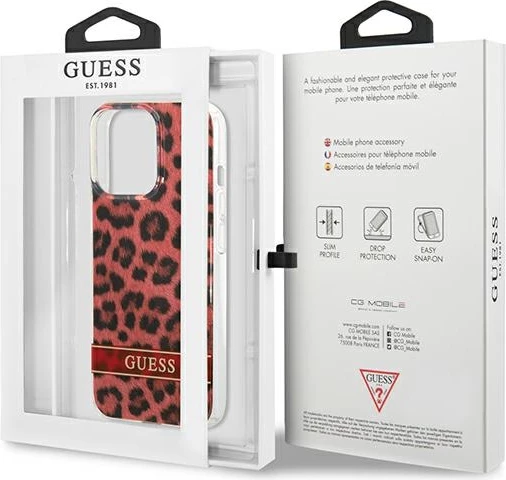 Mbështjellës Guess GUHCP13LHSLEOR për iPhone 13/13 Pro 6.1", hardcase, leopard, kuqe
