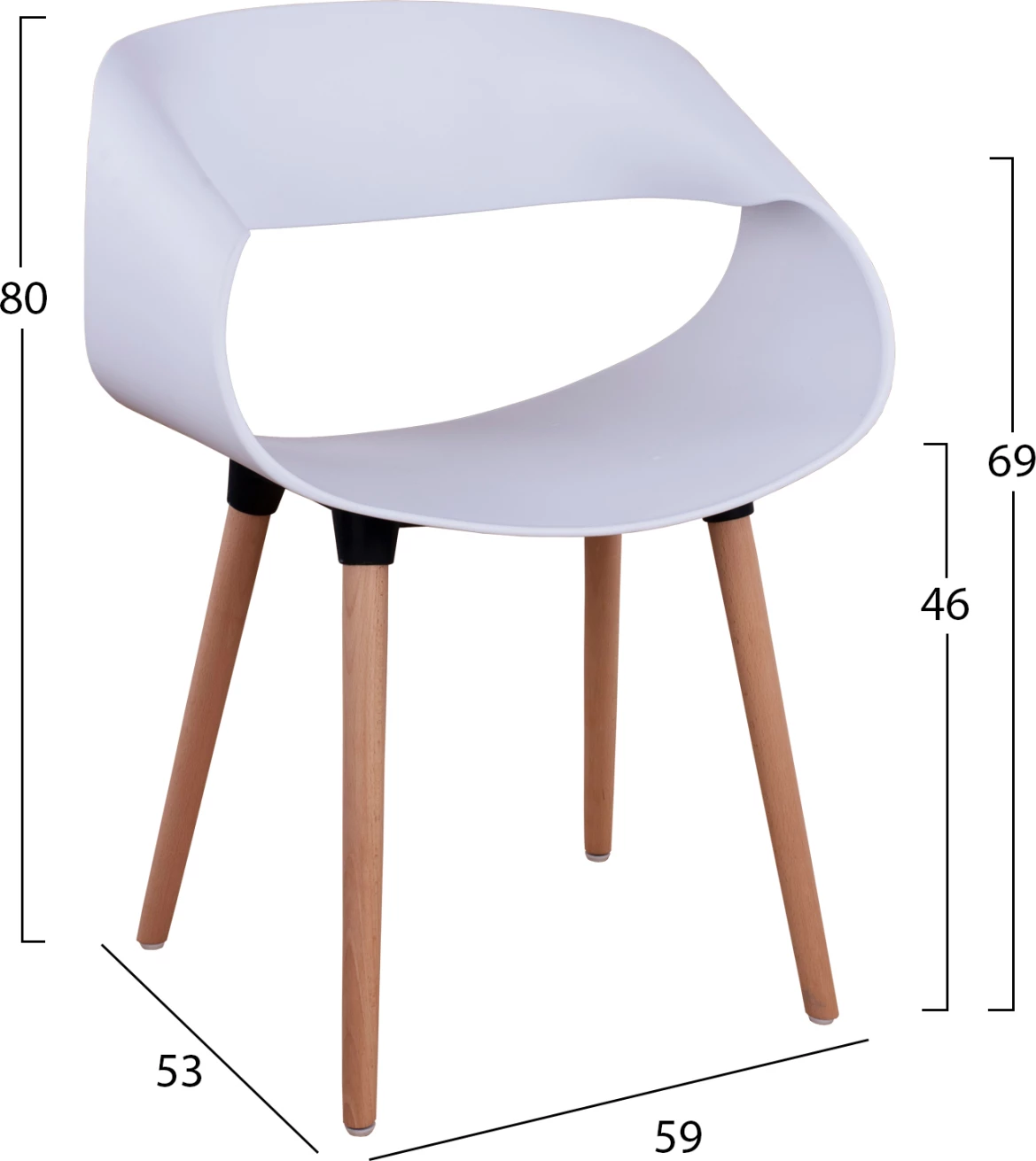 Karrige me krahë polipropileni Maggie FH8600.01 ngjyrë e bardhë 59x53x80 cm, set prej 2 copë