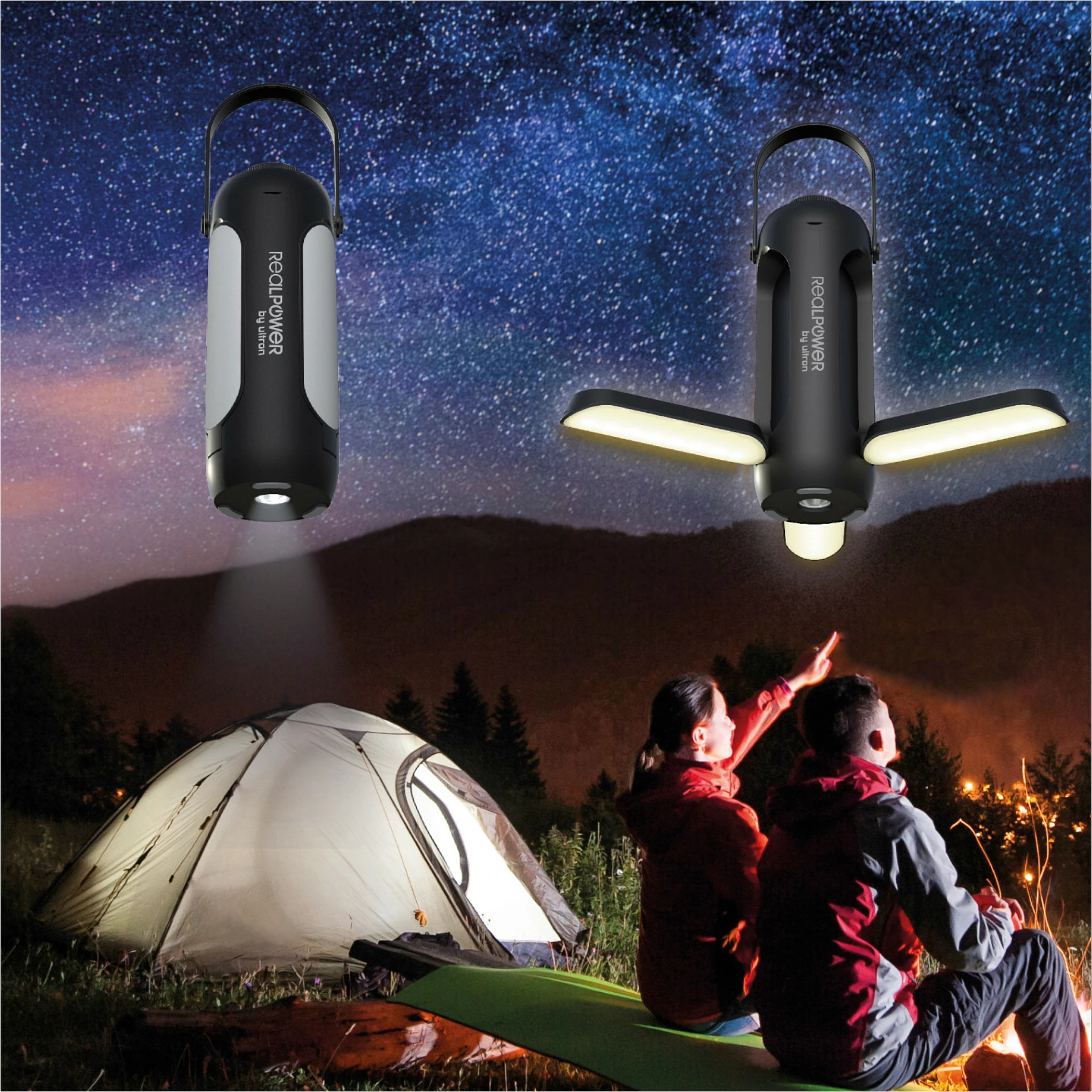 Lampë LED portative RealPower 473011, 6000mAh, USB-C, IP44, e zezë