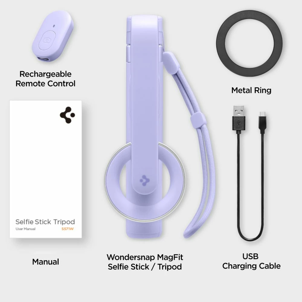 Selfie stick me tripod Spigen S571W, MagSafe, Bluetooth, Violet