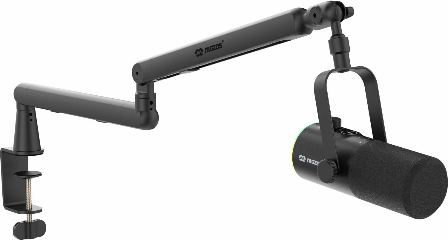 Mikrofon dinamik Mozos TAM8 v2, USB-C/XLR, kardioid, i zi, set me krah tavoline dhe kabllo