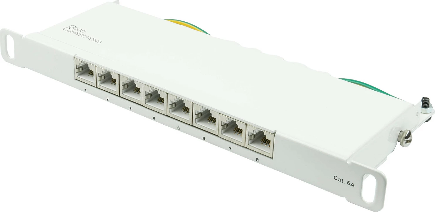 Patch panel GoodConnections GC-N0131, Cat6a, 8x RJ-45, 0.5U, 10GbE, i bardhë