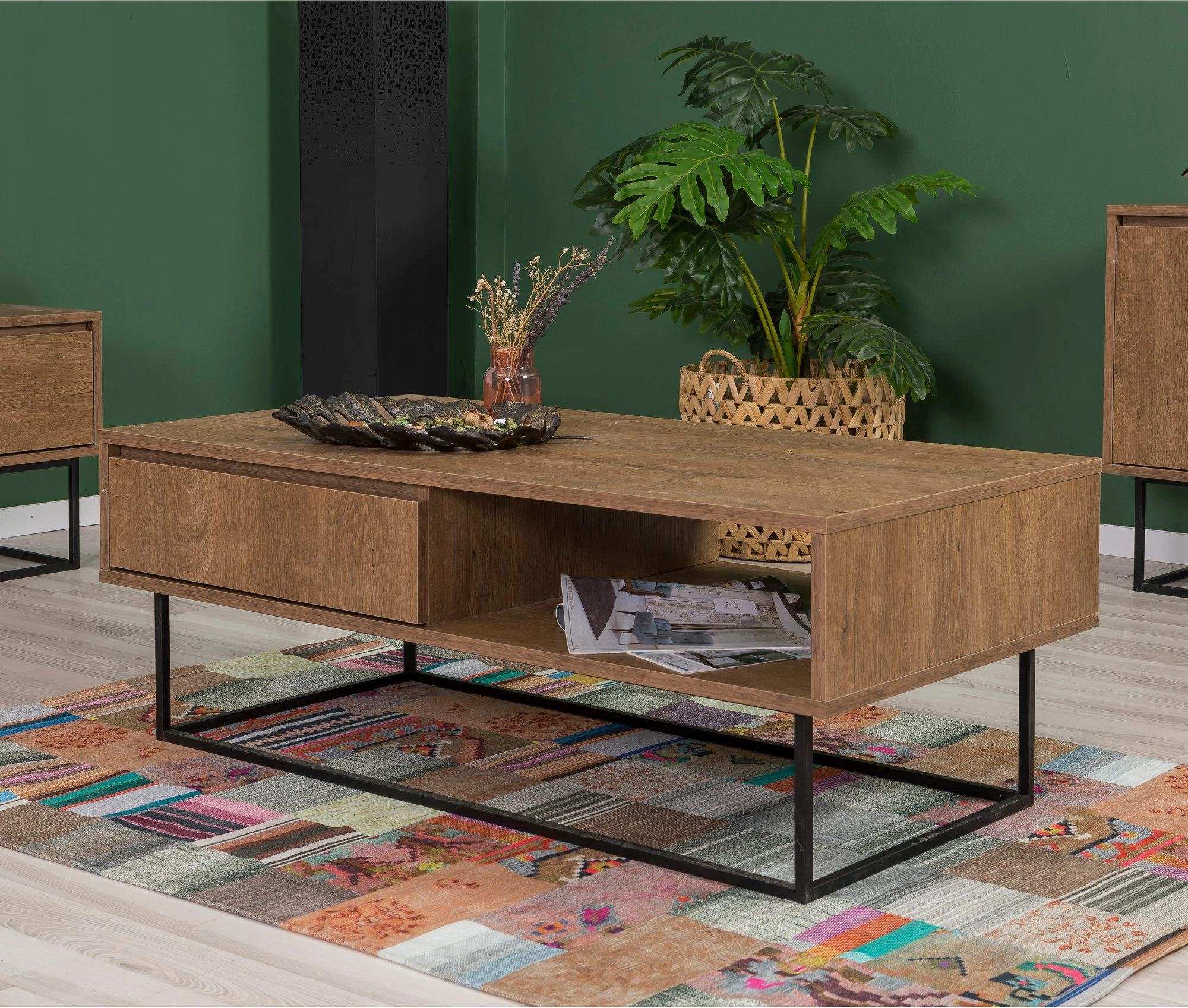 Set mobiljesh për dhomë dite, Skye Decor, Laxus Takım 21, ngjyrë arrë dhe e zezë