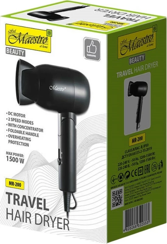 Tharëse flokësh Feel-Maestro MR-200, 1500W, e zezë, dorezë që paloset