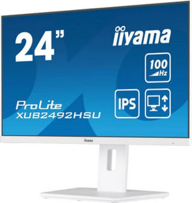 Monitor iiyama ProLite XUB2492HSU-W6 24", IPS, 100Hz, AdaptiveSync, altoparlantë, HDMI/DisplayPort, USB 3.2, qëndrim i rregullueshëm 150mm, i bardhë