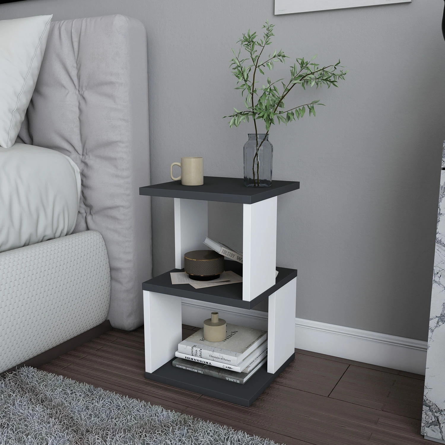 Komodinë natës Hanah Home, Carter, antracit-bardhë