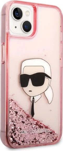 Mbështjellës Karl Lagerfeld Liquid Glitter Karl's Head për iPhone 14 Plus, Rozë