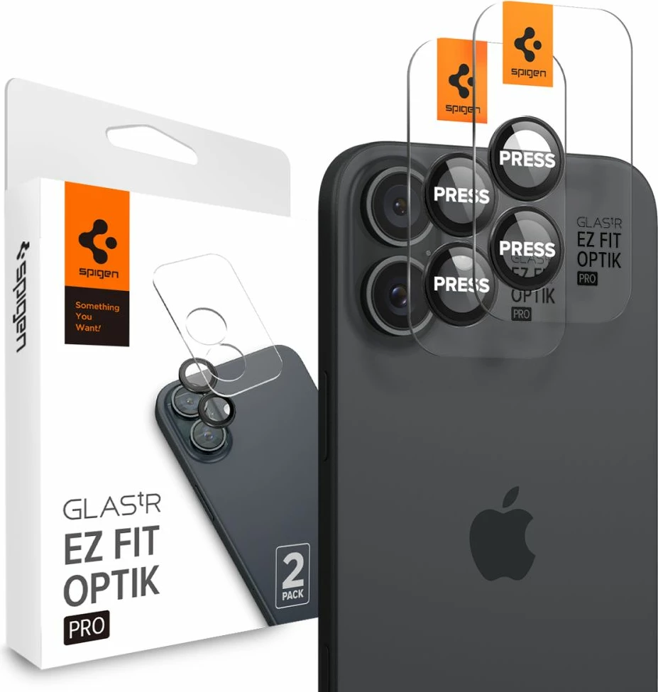 Mbrojtës xhami për kamerë Spigen Glass tR EZ Fit Optik Pro për iPhone 16 Plus, 2 copë, Zi