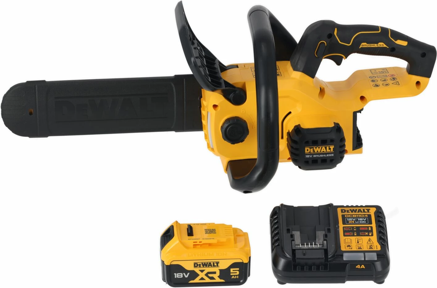 Sharrë me zinxhir akumulatorike DeWalt XR DCMCS565P1 18V, shinë 30 cm, Brushless, 1x5Ah, me karikues, e verdhë/zezë