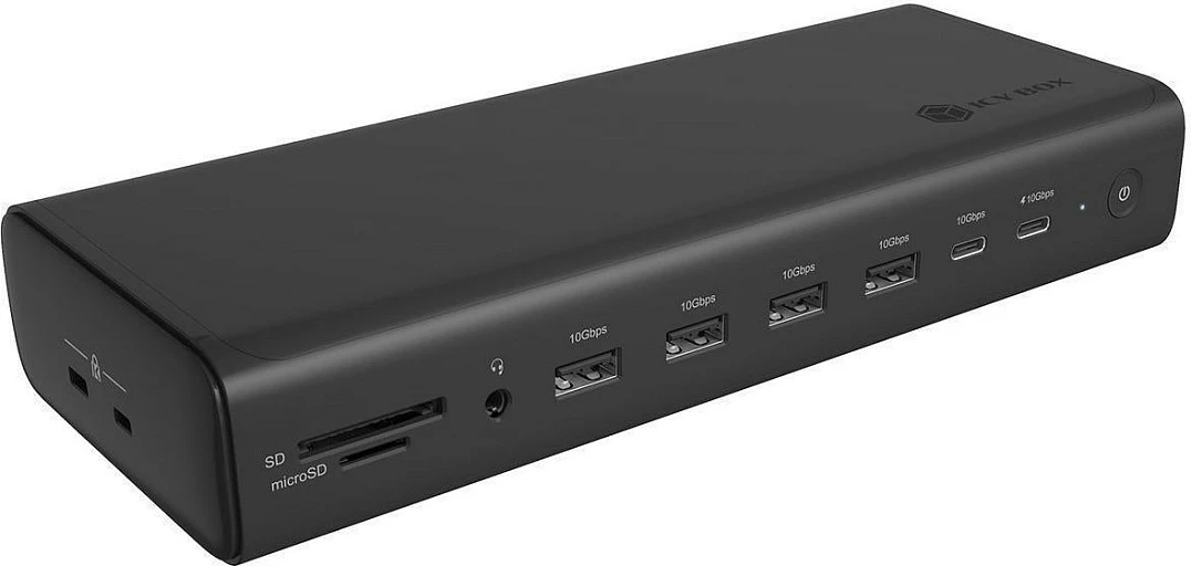 Docking station ICY BOX IB-DK7401-CU31, USB-C 3.2 Gen 2, 8K, 2x HDMI, 2x DisplayPort, 2.5GbE, e zezë