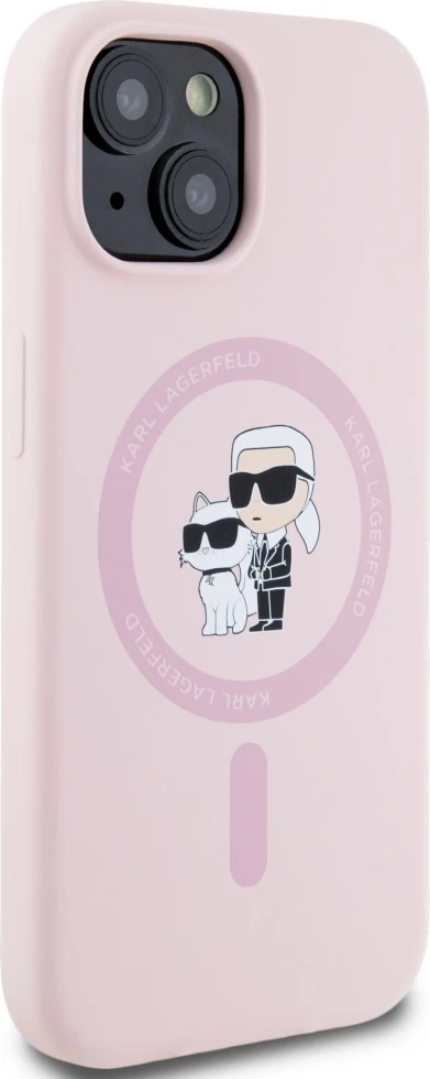 Mbështjellës Karl Lagerfeld Silicone Karl&Choupette MagSafe për iPhone 15, Rozë